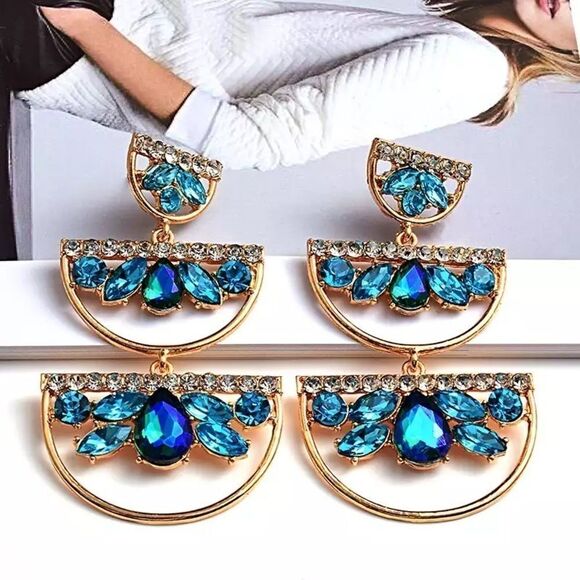 Long Colorful Crystal Drop Earrings - Picture 1 of 3